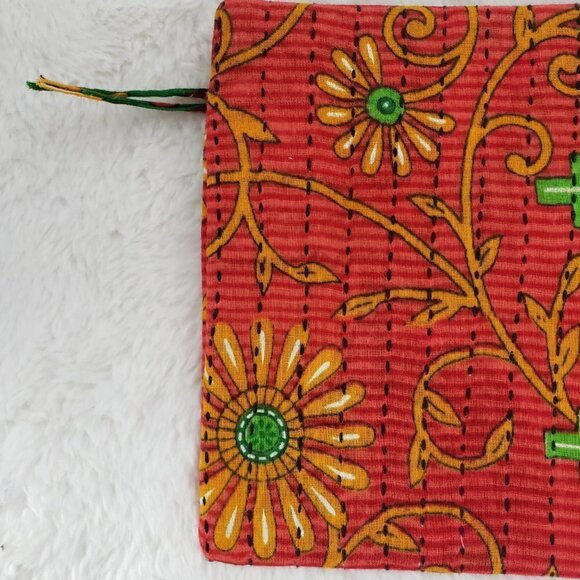 Anchal Project Pouch Cosmetic School Utility Batik Hippie Boho Orange Green - Picture 2 of 11